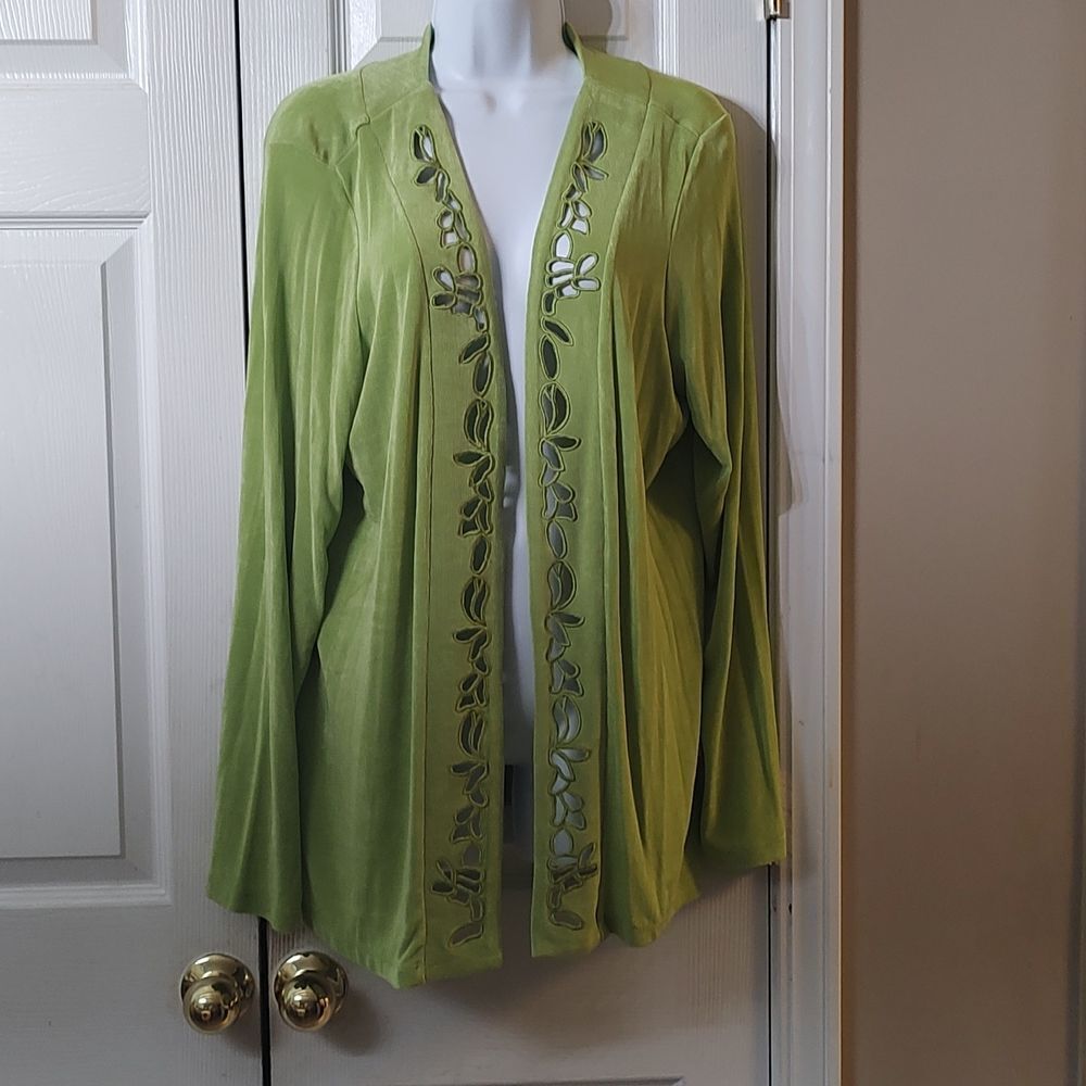 Citiknits lime green open front cardigan  Sz L  NWT